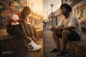 Black Men Wearing Bonnets And Slides